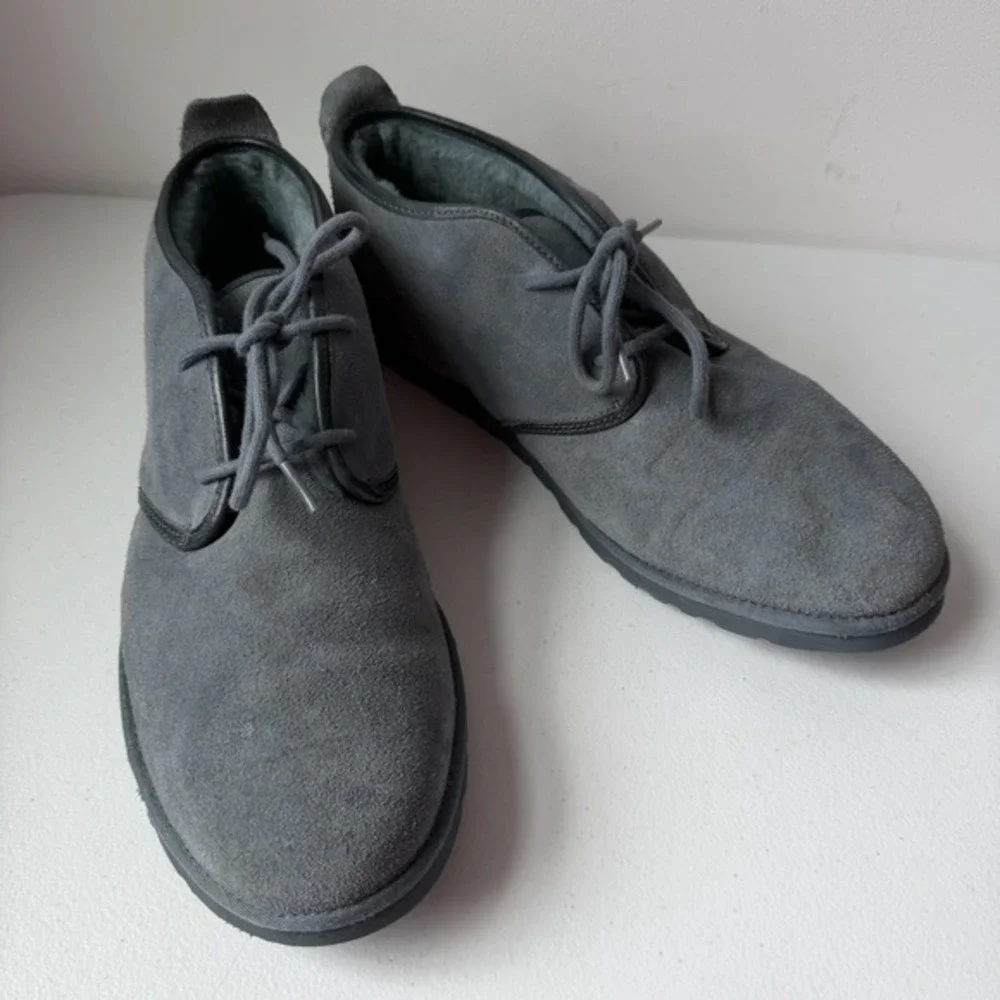 UGG Blue/Gray Suede Lace Up Neumel Chukka Boots Sheepskin Sherpa Lined Mens Sz15